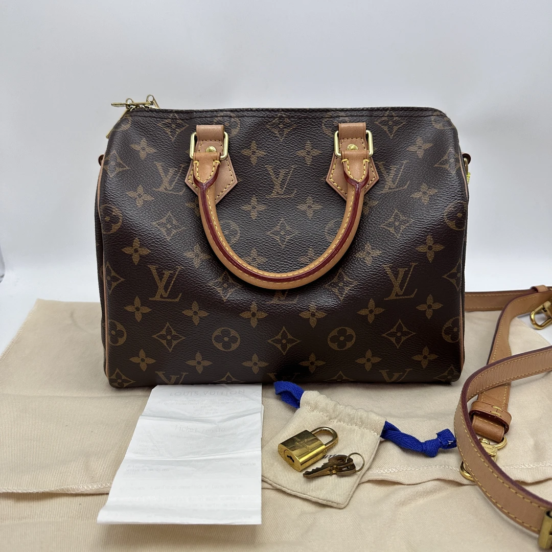 95新 LouisVuitton/路易威登 speedy25老花手提单肩包61253
