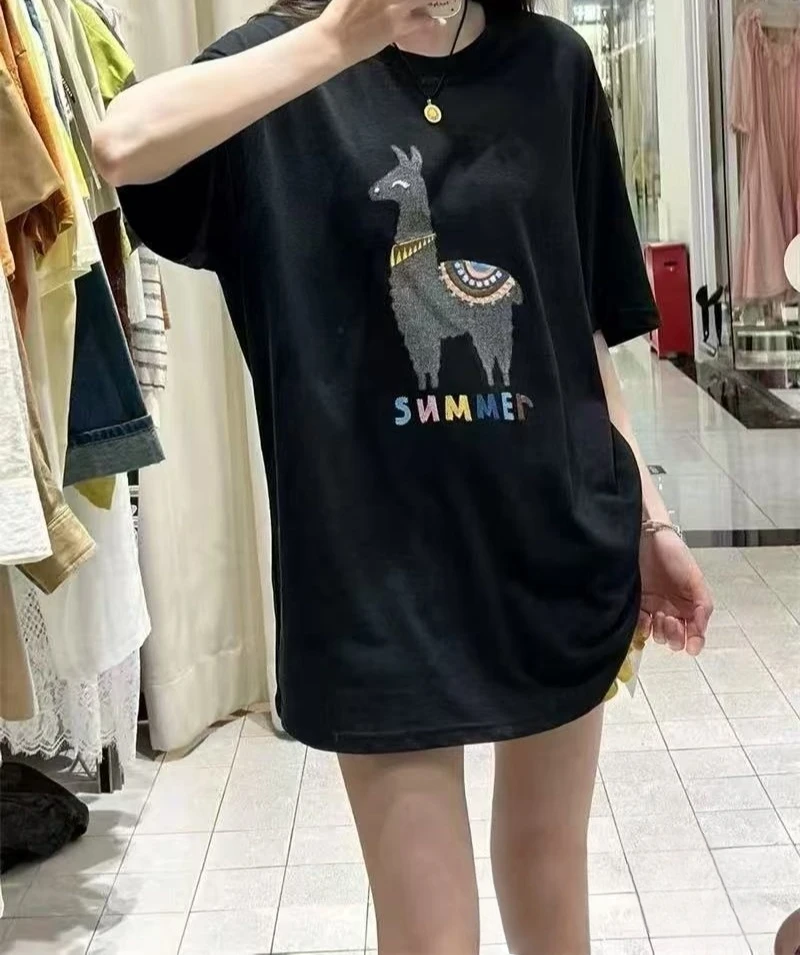 Manmi 羊驼刺绣印花欧货短袖T 2699（C3）