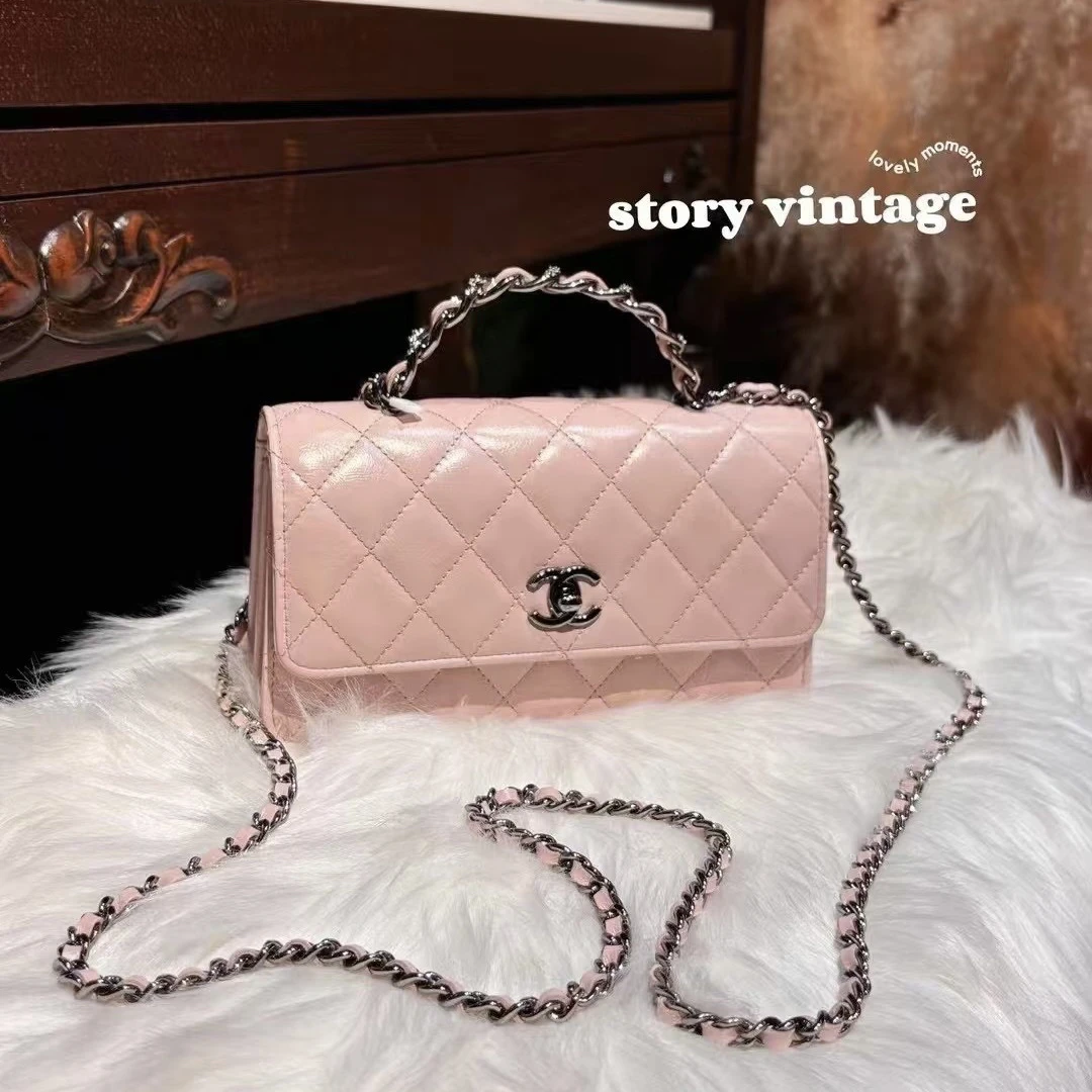 99新 Chanel/香奈儿 23K 淡粉色手柄风琴 斜挎包