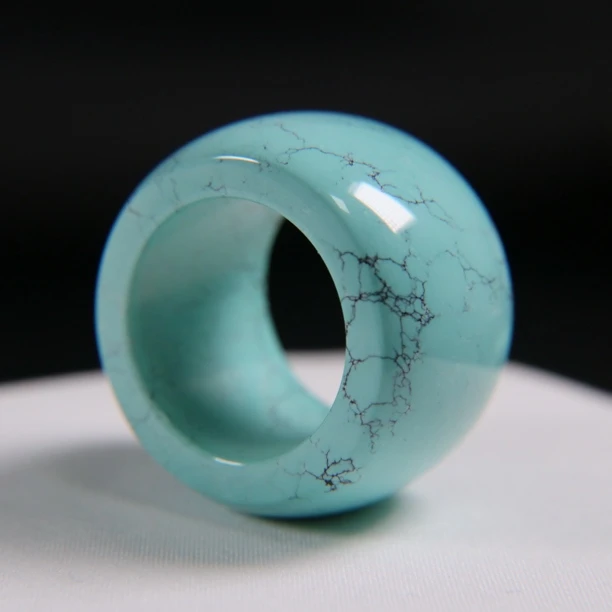 原矿绿松石精品水草纹扳指 内径21mm,外围33.3×19.8mm,重23.85g