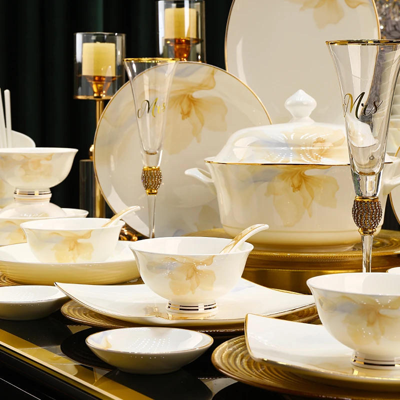 【正品臻选】荷语流芳新品豪华套装景德镇餐具轻奢中式家用乔迁送礼