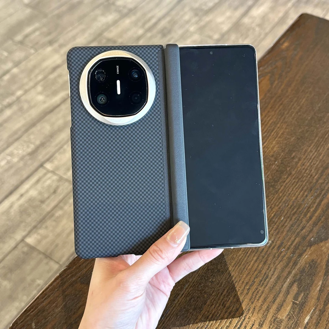 超薄凯夫拉纹适用华为mateX6碳纤维纹mateX5双中轴双边全包手机壳