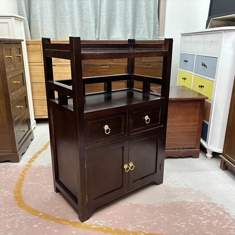 长60宽35高90CM黑胡桃色茶边柜家用客厅新中式