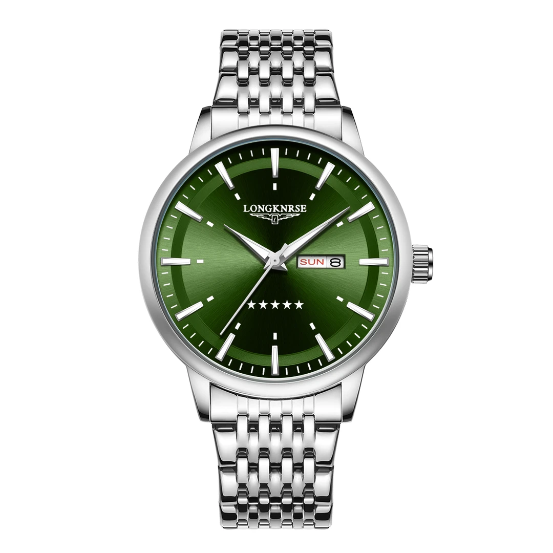 【五星】新款时尚休闲薄荷绿五星上将夜光日历防水男表L3002G专属-2