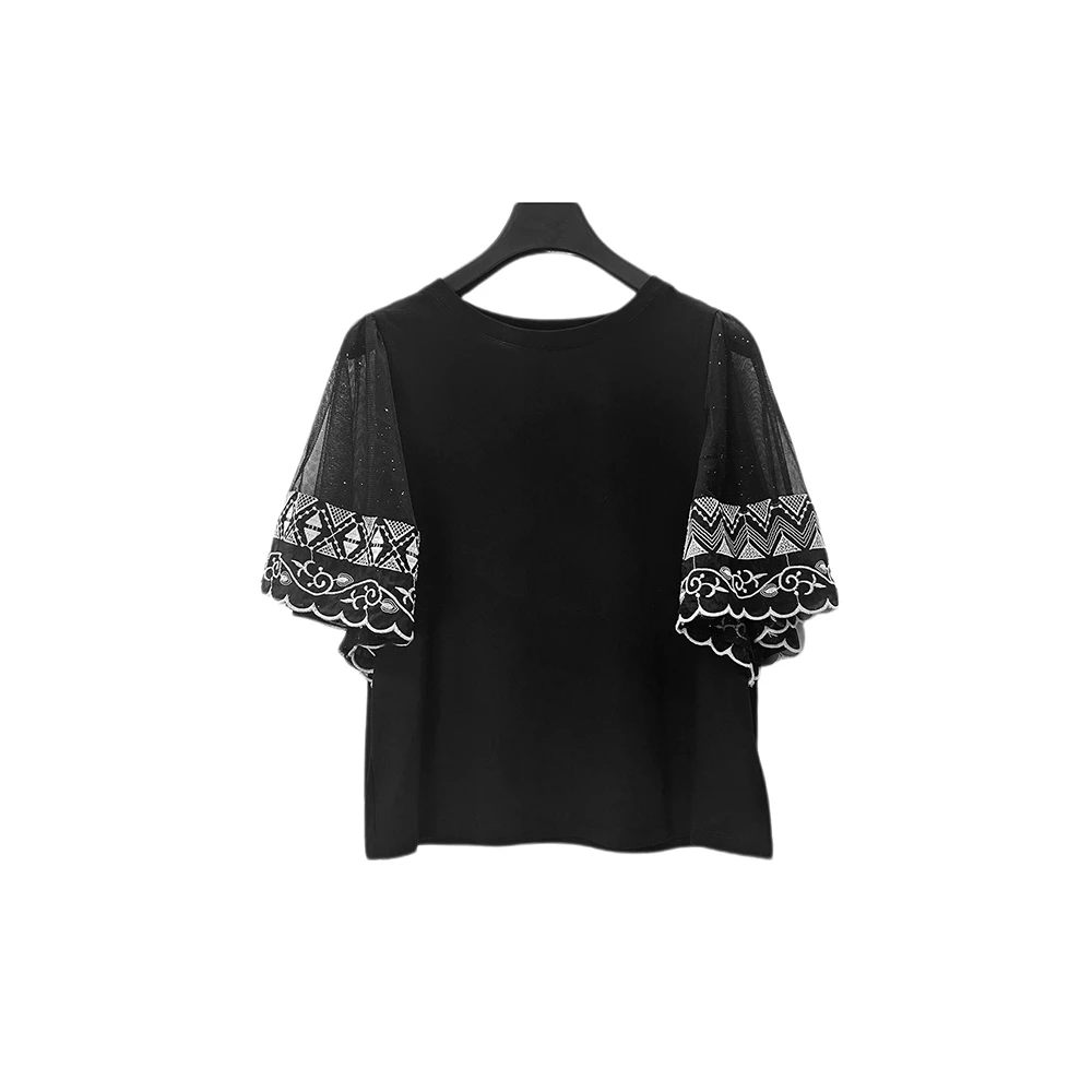 春夏拼接圆领重工宽松设计师百搭显瘦短袖T恤S252Z0109