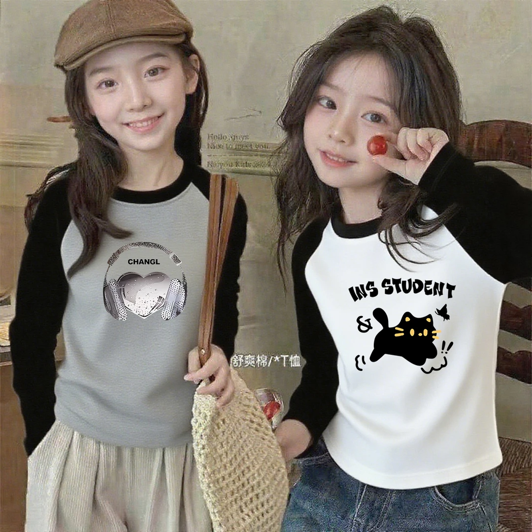 女童纯棉长袖T恤2025新款中小儿童打底衫宝宝韩版拼色秋季上衣潮t