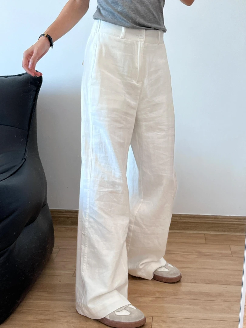 180超长白色棉麻直筒宽松阔腿裤女175加长高腰显瘦垂感薄款山本裤