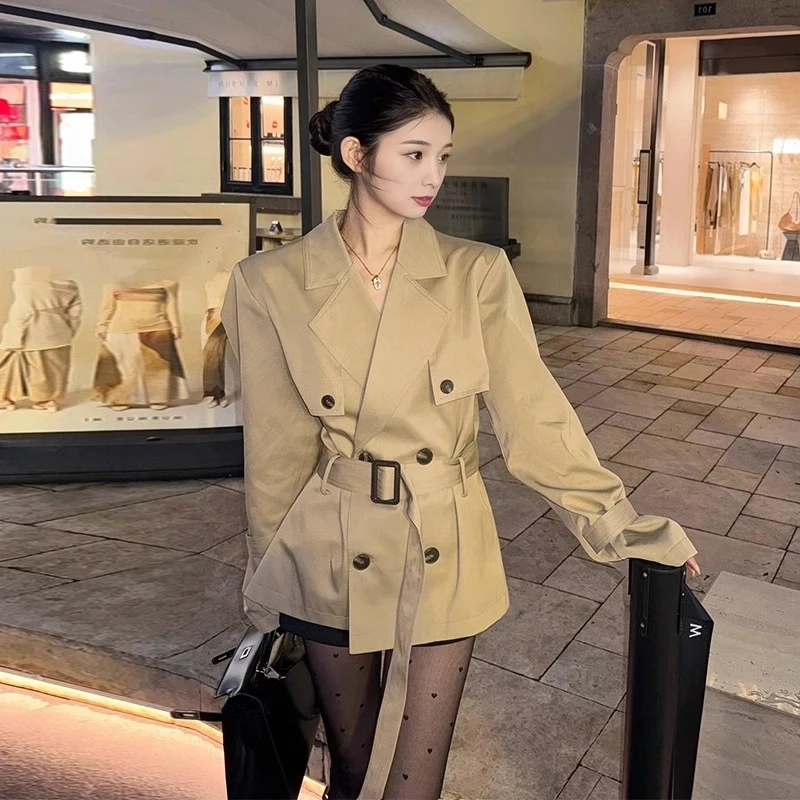 短款韩版洋气风衣外套女2025春秋新款英伦风小个子收腰气质大衣