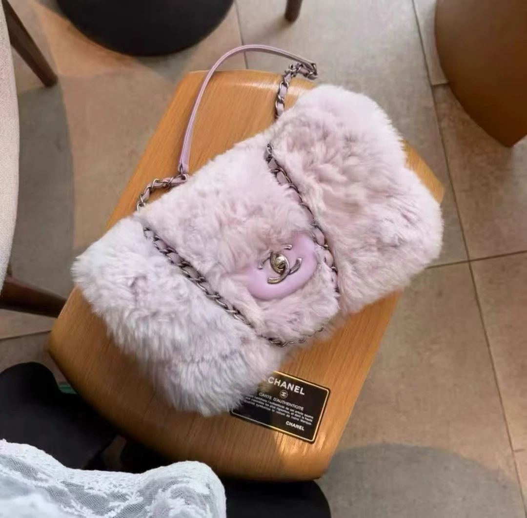 95新 Chanel/香奈儿  香芋紫皮草cf包 26cm 16705215