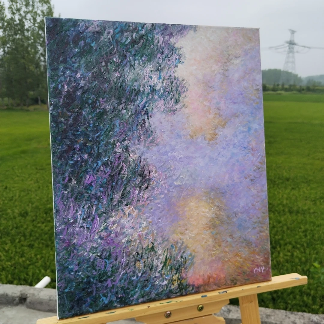 莫奈一生画了很多塞纳河油画风景。这副也是对塞纳河光线的捕捉