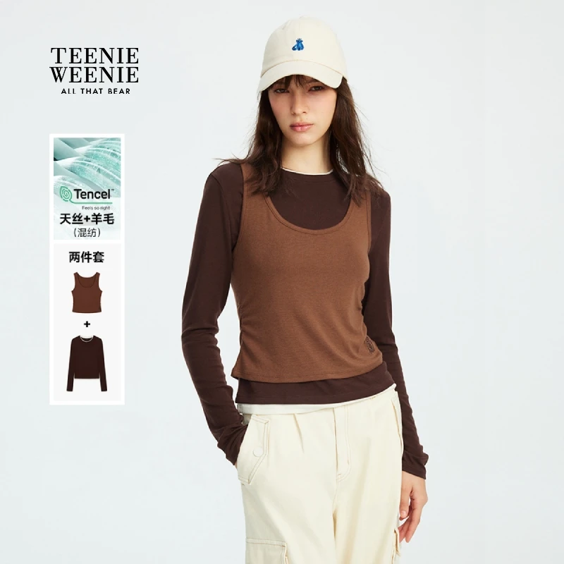 TeenieWeenie小熊女装T恤时髦柔软舒适拼接款两件套女TTLA257805P