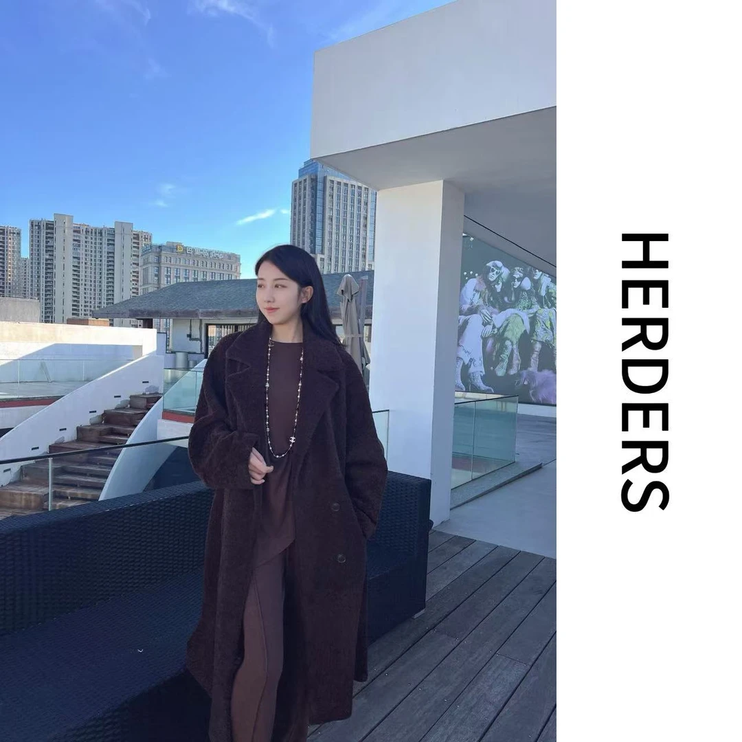 《HERDERS》 ’高奢拉贡系列’长款西装领双排扣皮毛一体 40908