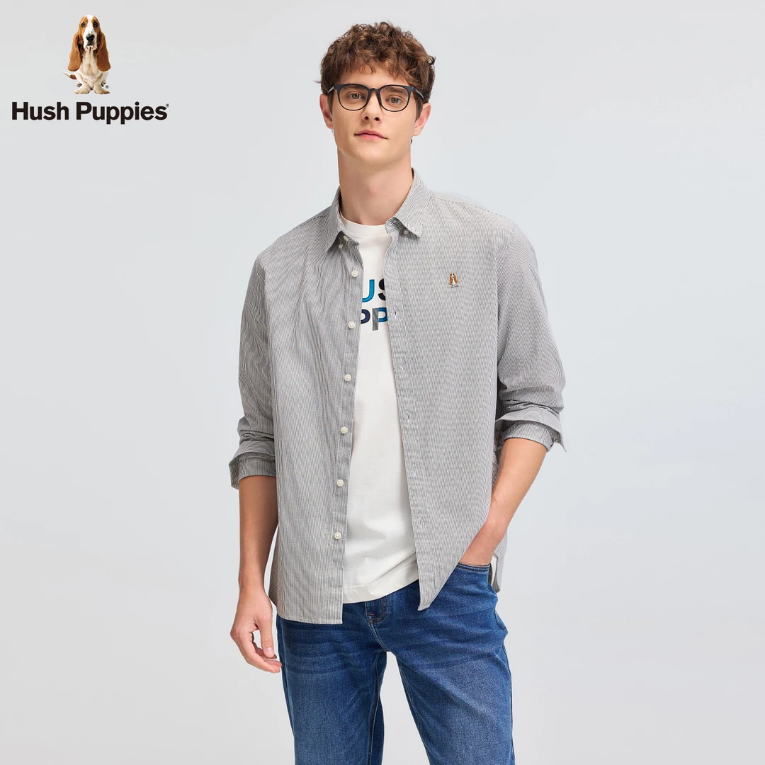 【美式休闲】暇步士男装25秋季新款全棉细条纹衬衫HSTQMC02CS518