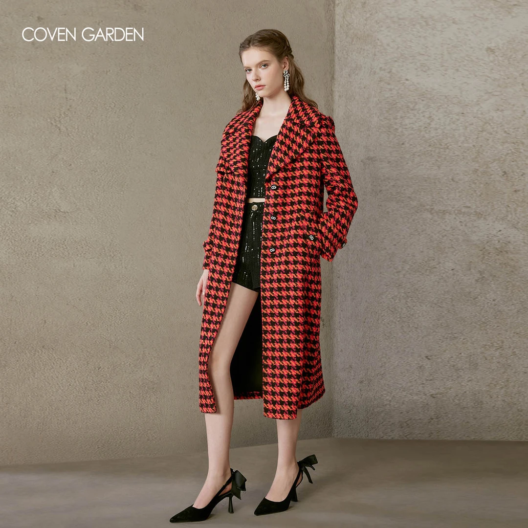 【蜜思仝】哥文花园复古廓形千鸟格毛呢外套女CTA4346090