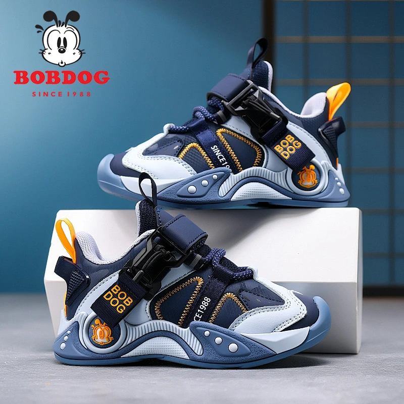 巴布豆男童运动鞋皮面加绒二棉2025秋冬新款时尚防滑男孩儿童鞋子