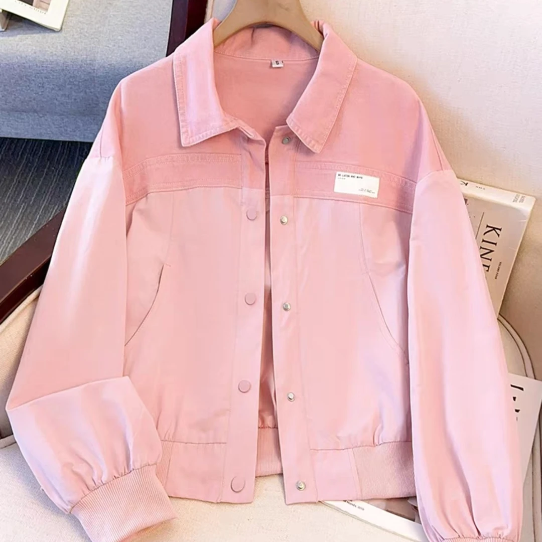 66026粉色减龄洋气外套女2025新款春秋款小个子短款上衣POLO领