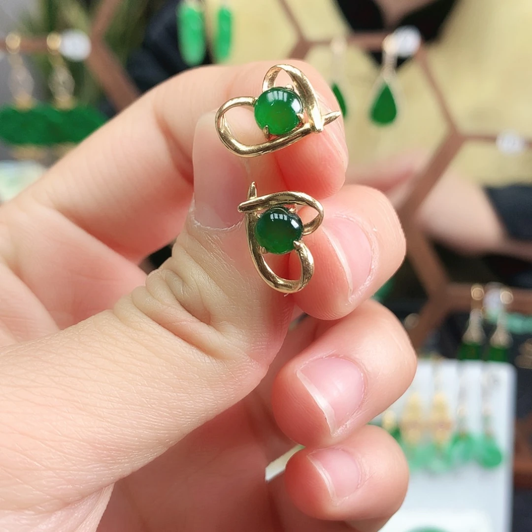 翡翠耳饰18K金镶嵌耳饰