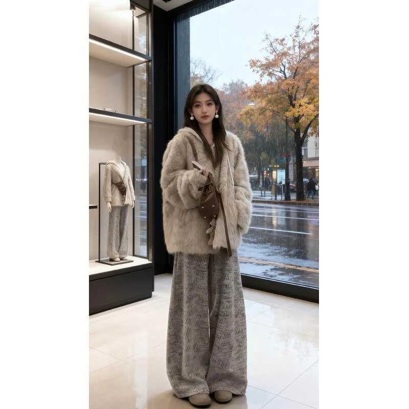 韩系秋冬穿搭套装慵懒宽松外套女高腰小众拍照必备衣服高级女装