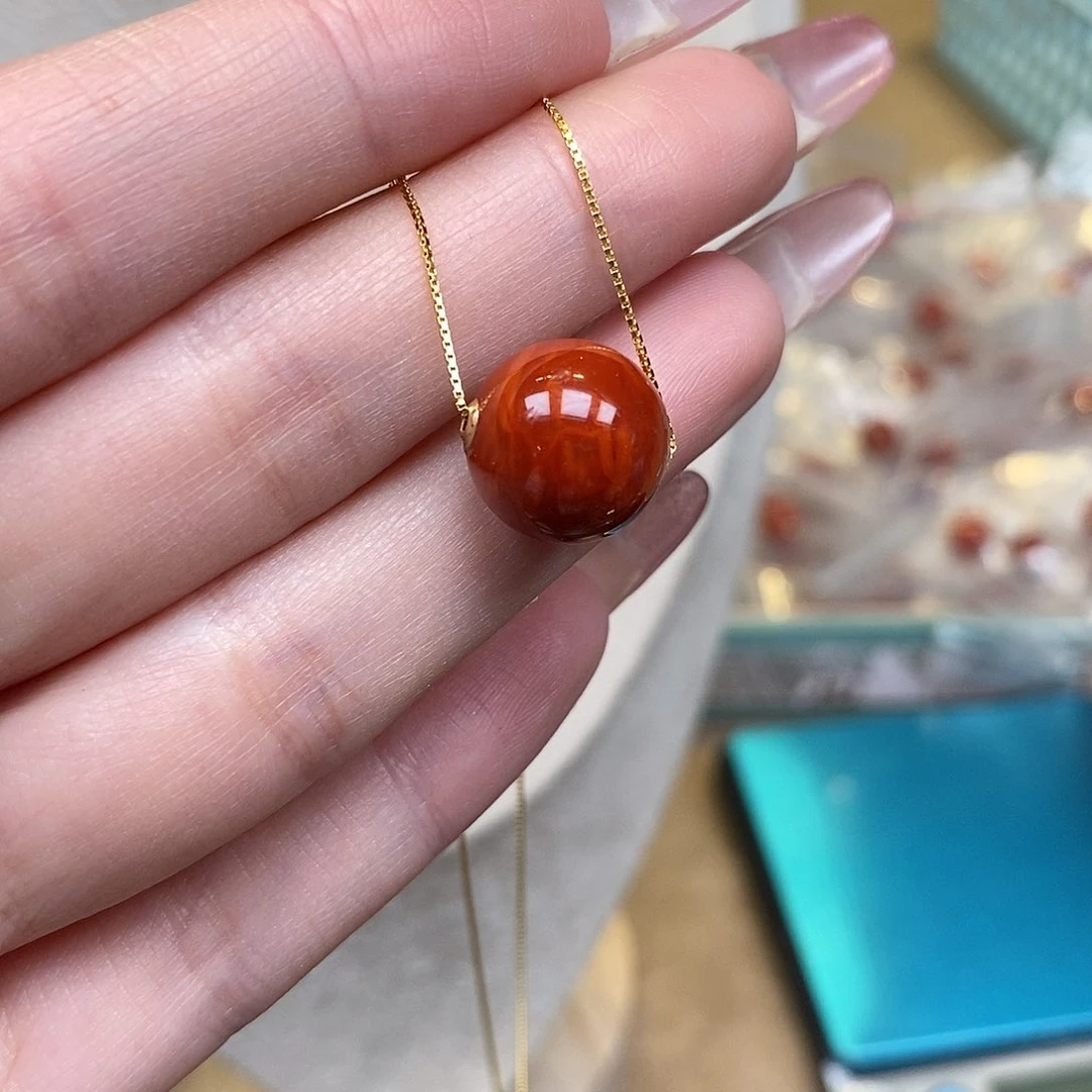 南红玛瑙手链18K金镶嵌18k南红路路通12mm+