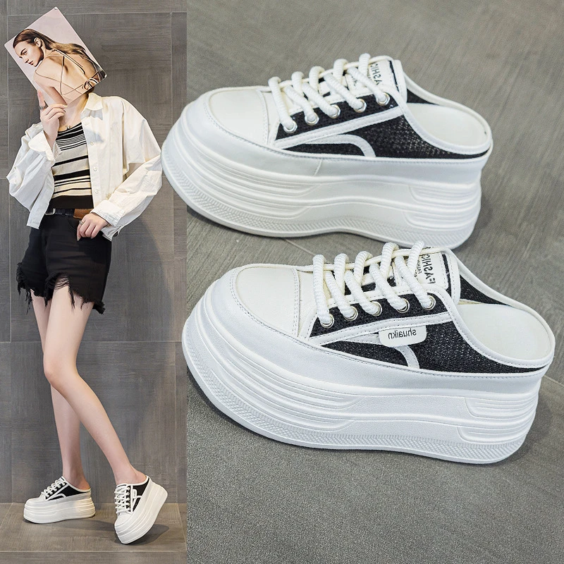 2025夏新款厚底一脚蹬懒人包头拖鞋增高小个子百搭韩版宽松女鞋