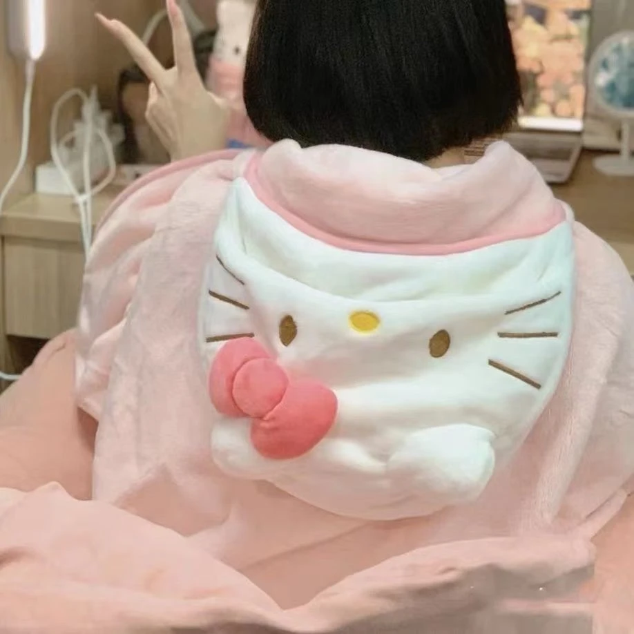 HelloKitty披肩毯连帽学生上班族午睡毯办公室卡通粉色空调毯KKK
