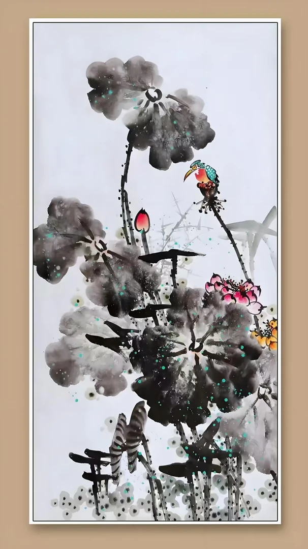 国画荷花图 尺寸100x50cm适合玄关过道装饰欣赏  代购链接1