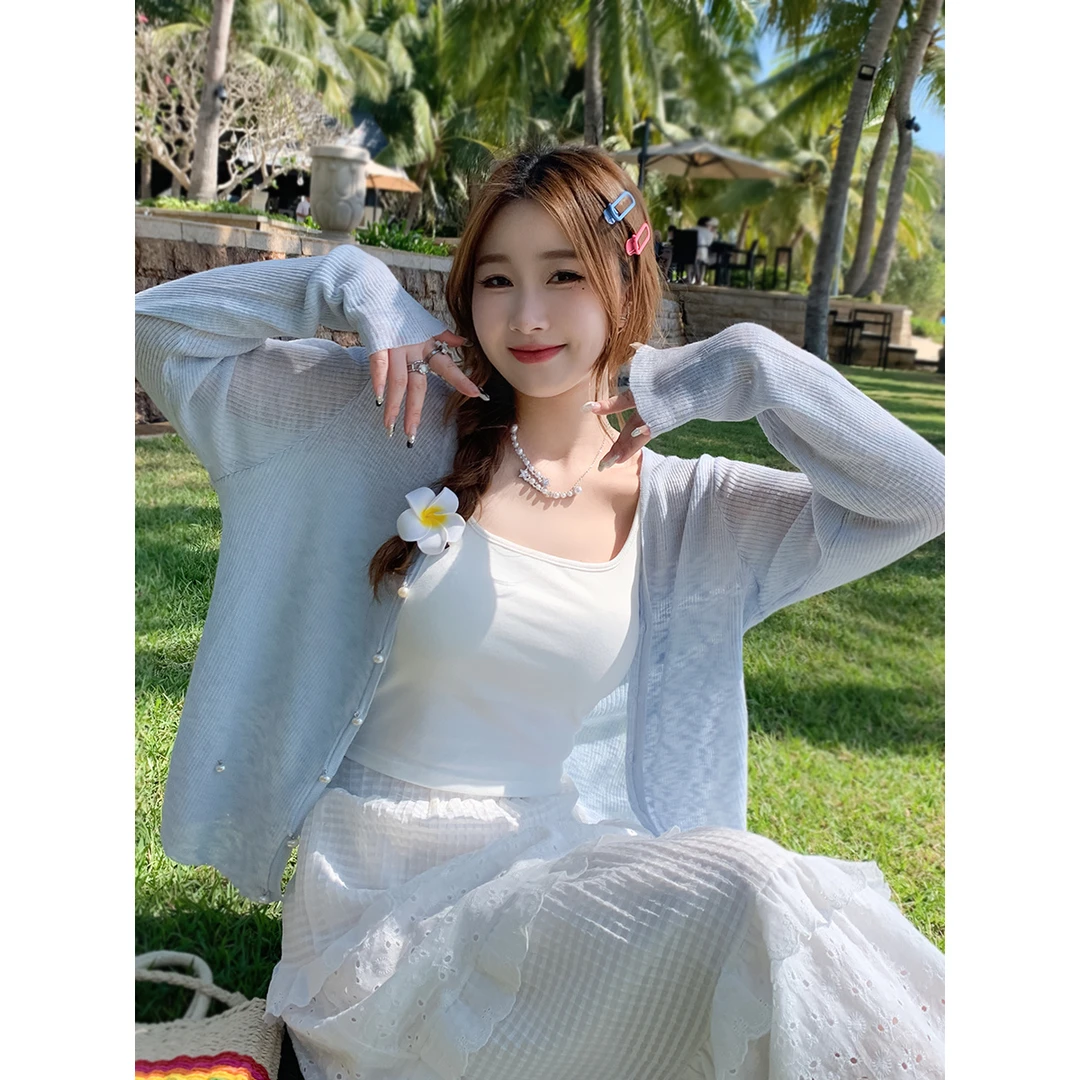 夏天配吊带裙的小外搭开衫薄款女小披肩冰丝薄纱防晒外套上衣