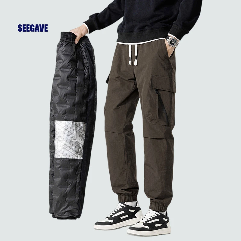 直裤工装裤男士冬季新款白加厚束脚户外休闲裤子男