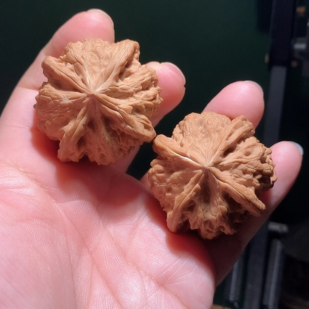 冬***声把件文玩核桃44.5平谷凹底四棱全品