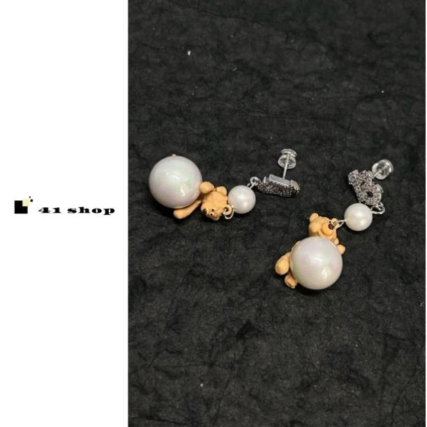 铜合金仿珍珠耳饰 B-1 小熊珠珠耳钉