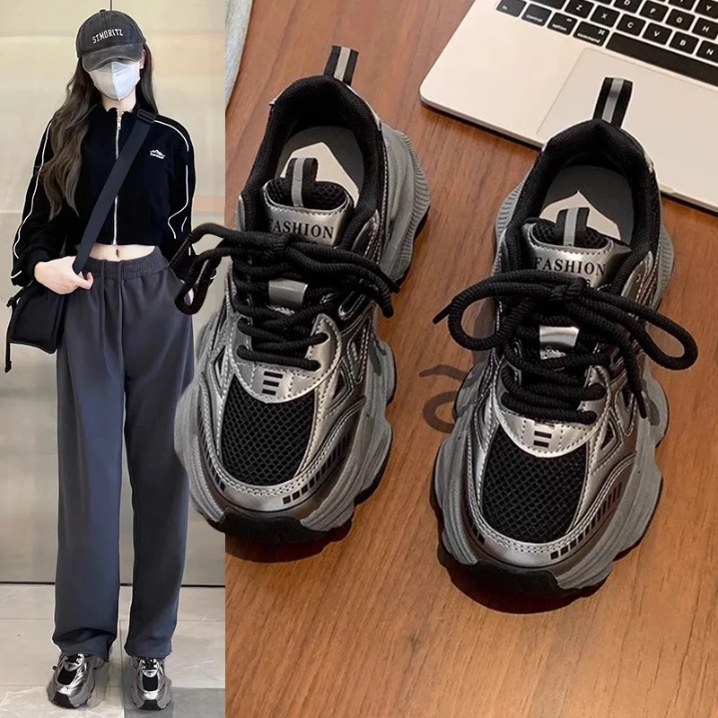 【DR官网正品】老爹鞋女2025爆款秋冬季黑色松糕厚底增高运动鞋加绒