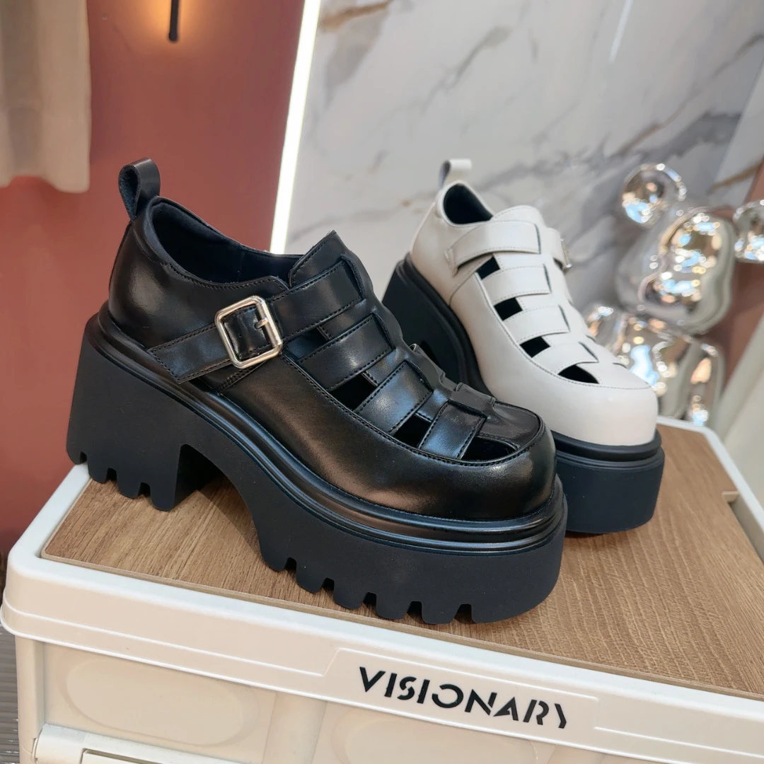 欧货厚底凉鞋女年春夏新款粗跟罗马凉鞋镂空增高猪笼鞋G23