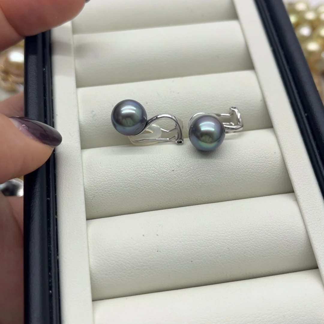 海水珍珠耳饰银S925镶嵌