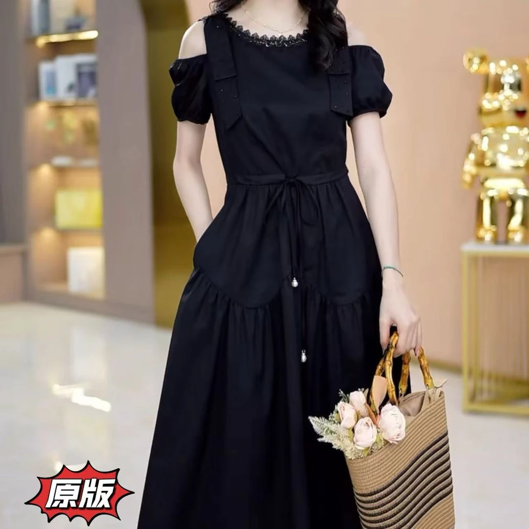 高档冰竹棉时尚设计感连衣裙2025夏季新款显瘦遮肉洋气减龄礼服裙