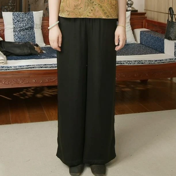 品叔&精工 · 桑蚕丝素绉缎莨绸香云纱绣花直筒裤