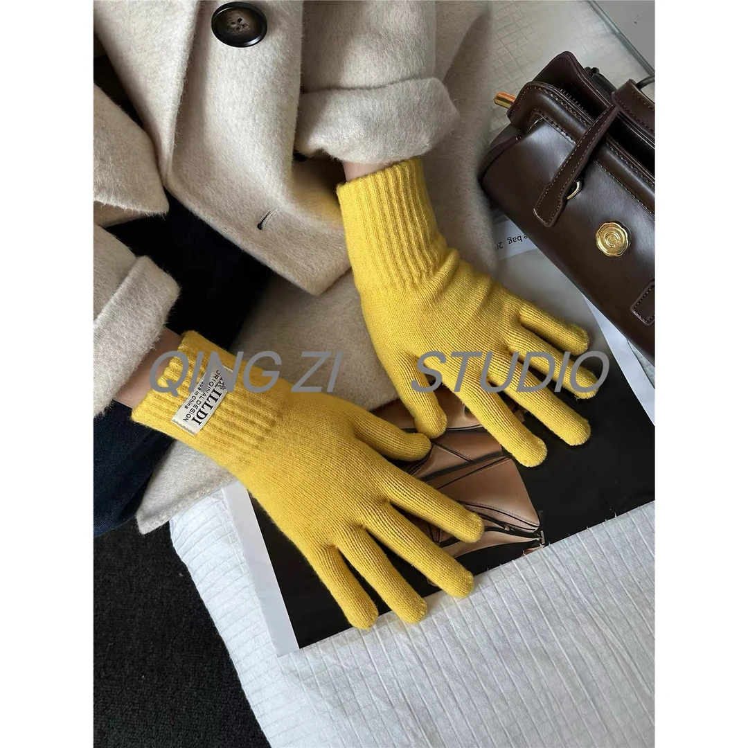 晴子 秋冬糖果色羊毛纯色针织手套可触屏氛围感保暖骑行分指手套