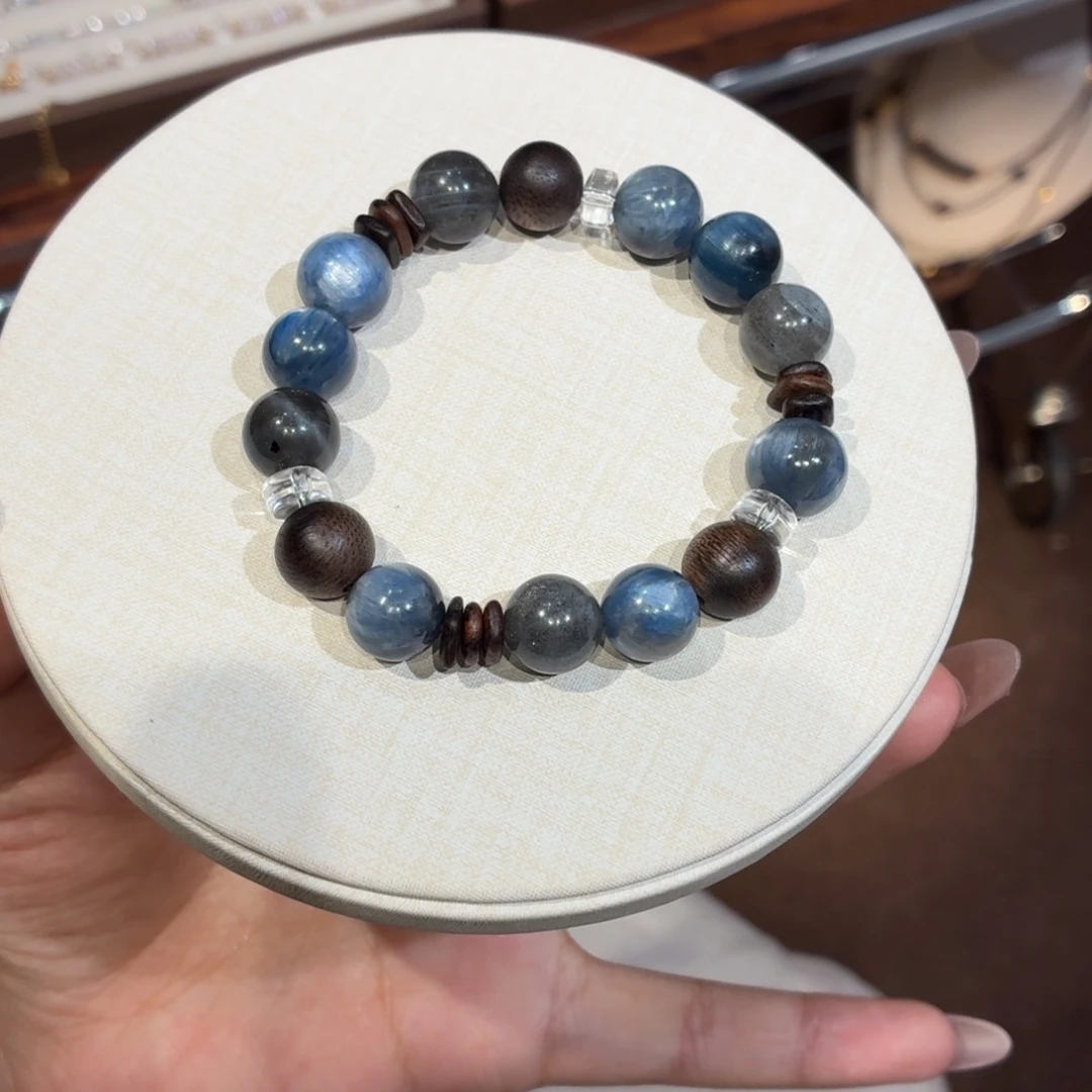 水晶手链未镶嵌蓝晶月光手串蓝色系