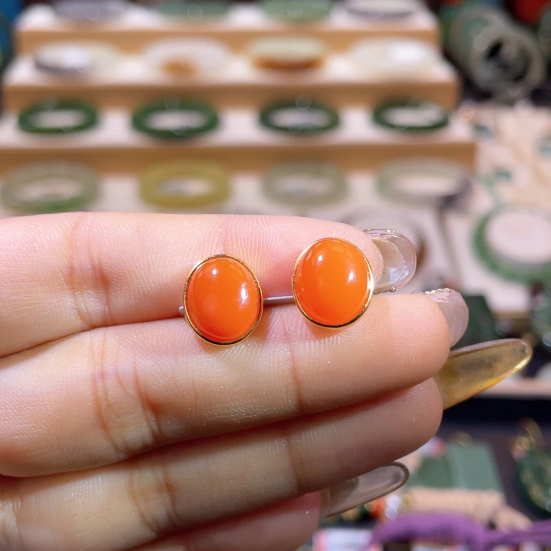 南红玛瑙南红耳钉银S925镶嵌