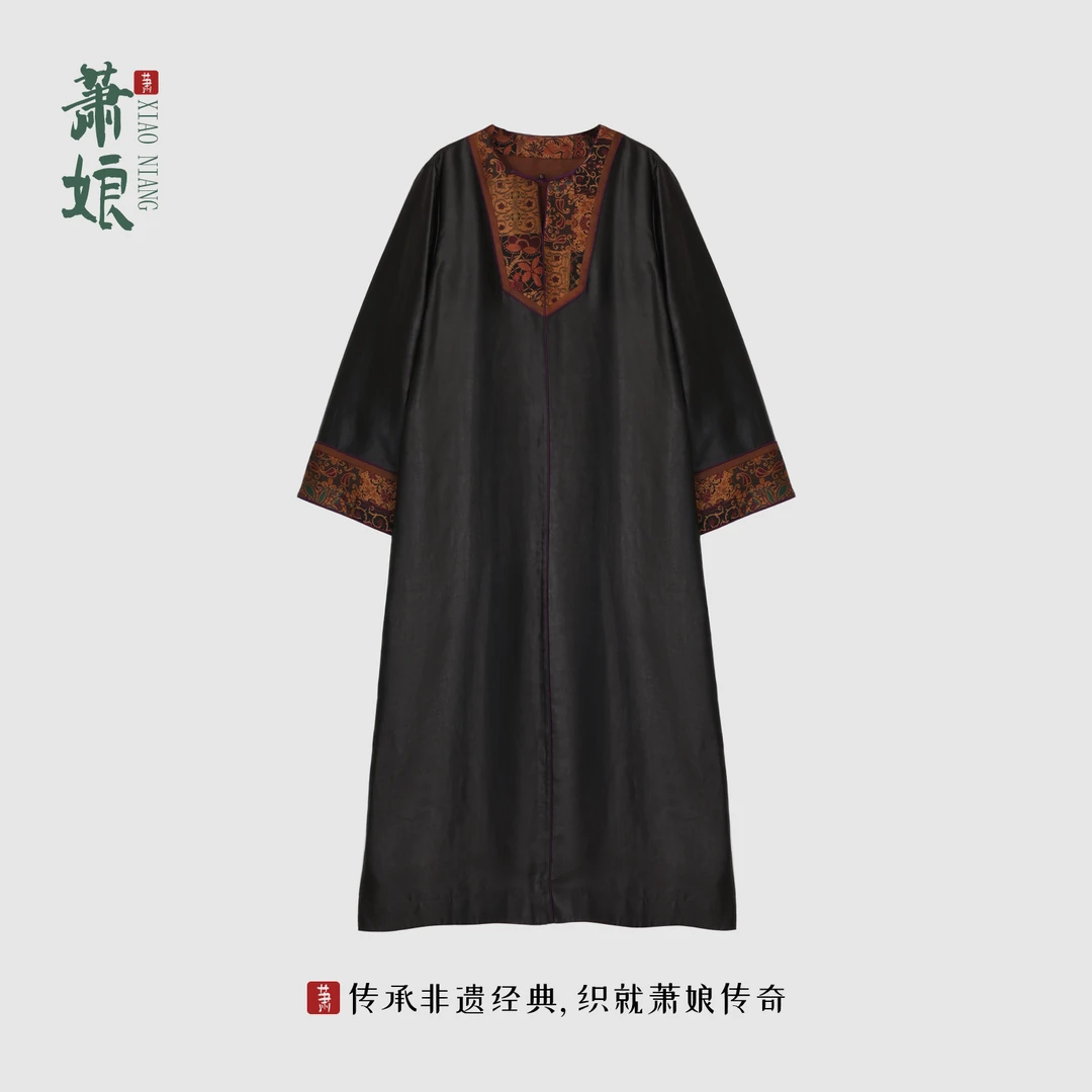 萧娘【观沧海】香云纱新中式桑蚕丝女连衣裙中国风1759