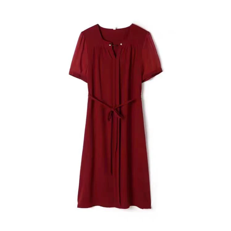 C90【专属】纯色方领显瘦收腰连衣裙RS-XX23B063