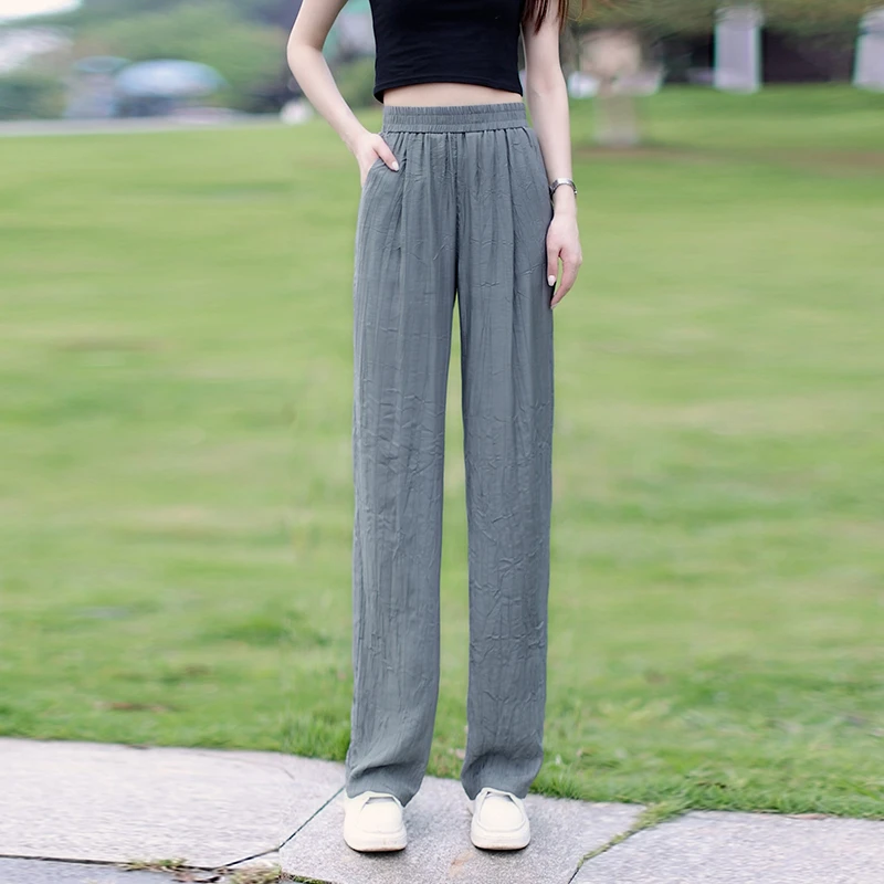 冰丝阔腿裤女士夏季薄款2025新款高腰垂感宽松休闲凉凉山本直筒裤