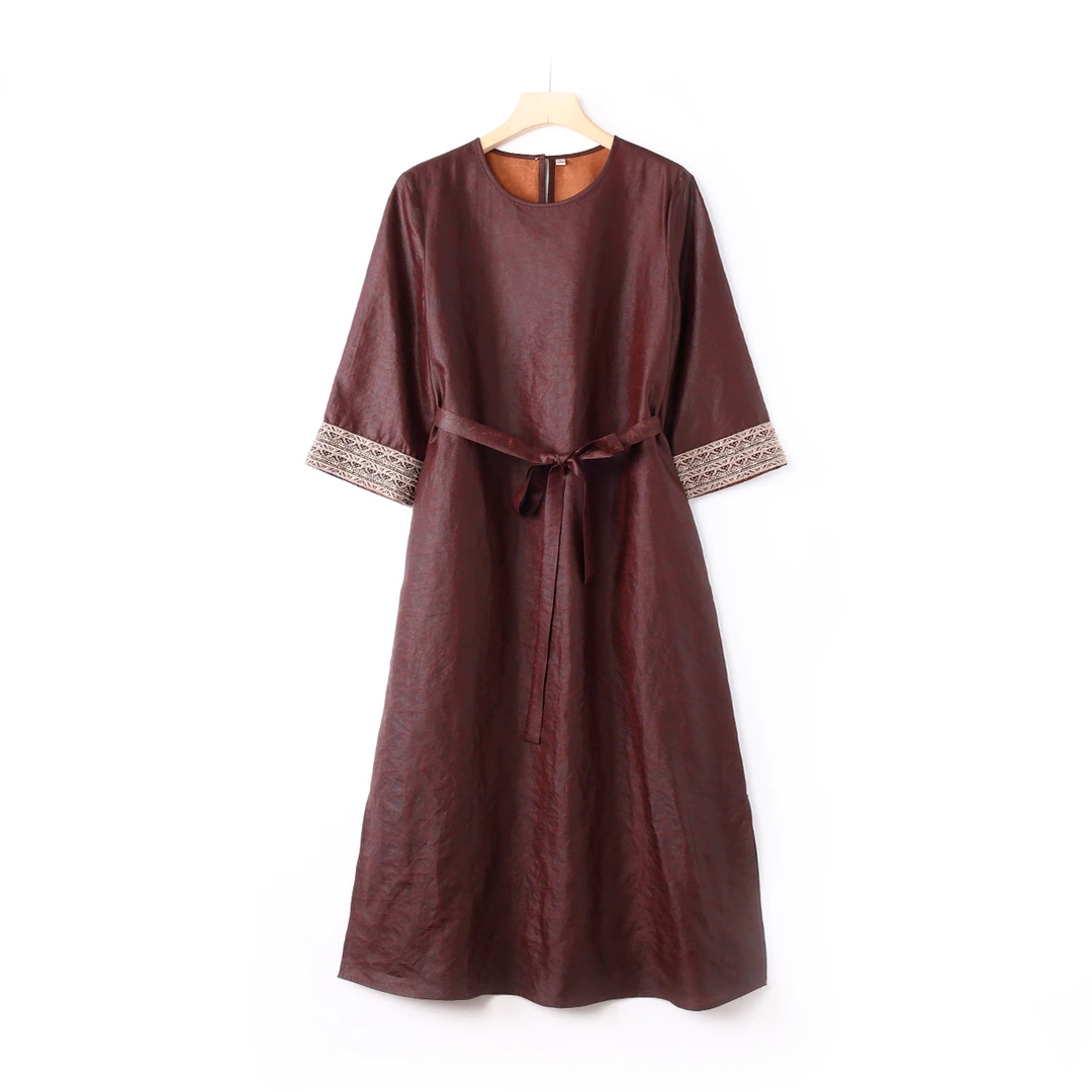 【澜亭絮絮】桑蚕丝香云纱刺绣袍子连衣裙3383