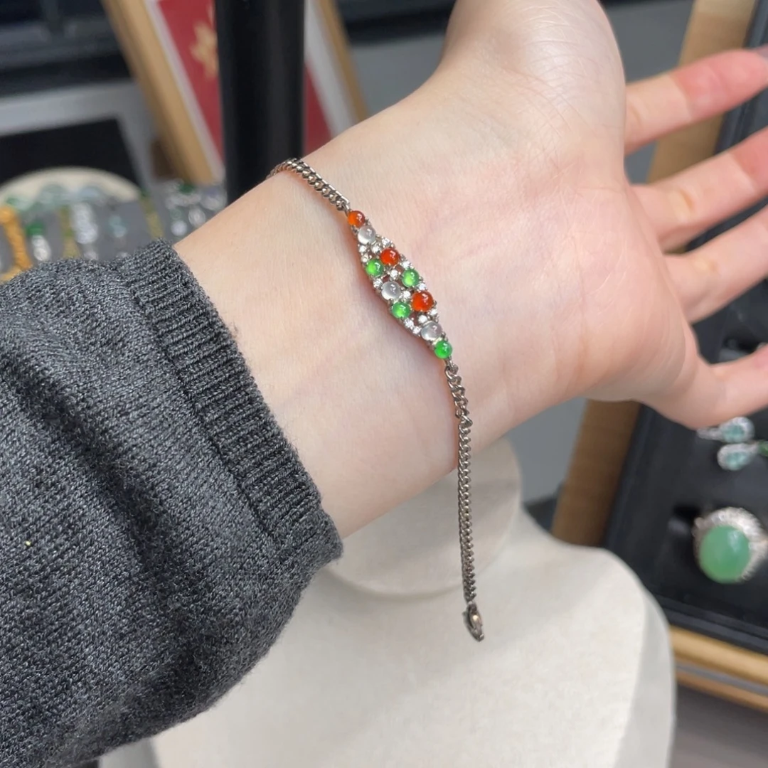 翡翠银S925镶嵌手链圣诞款多宝