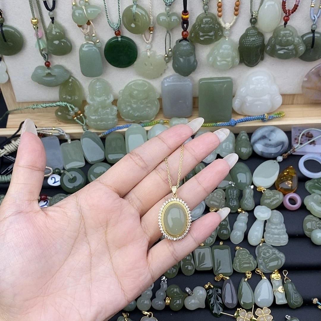 和田玉银S925镶嵌吊坠(不含链)