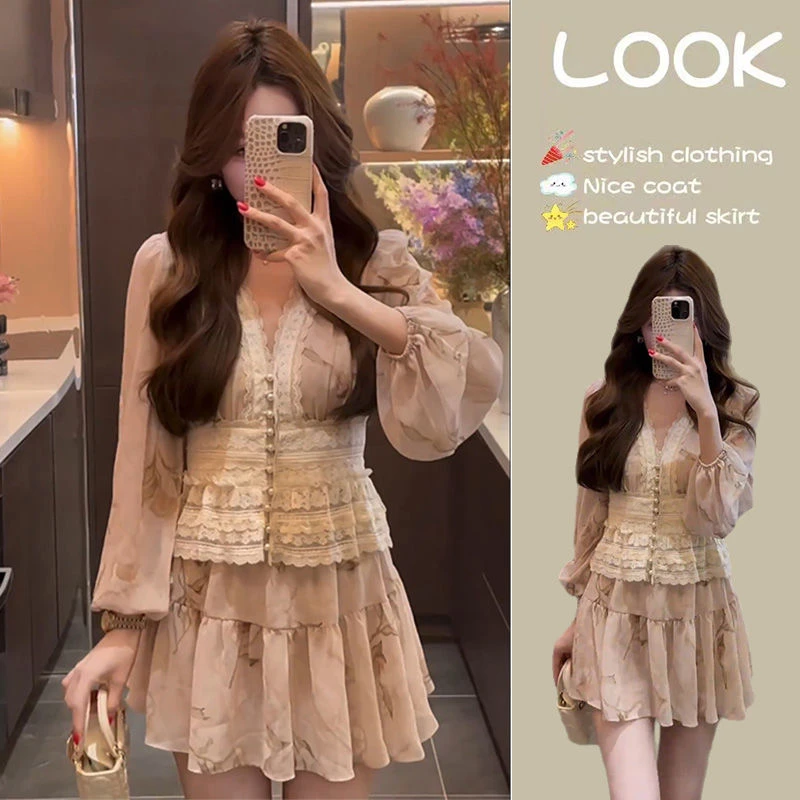 春季套装女2025新款大码女装小香风洋气减龄上衣显瘦半身裙两件套