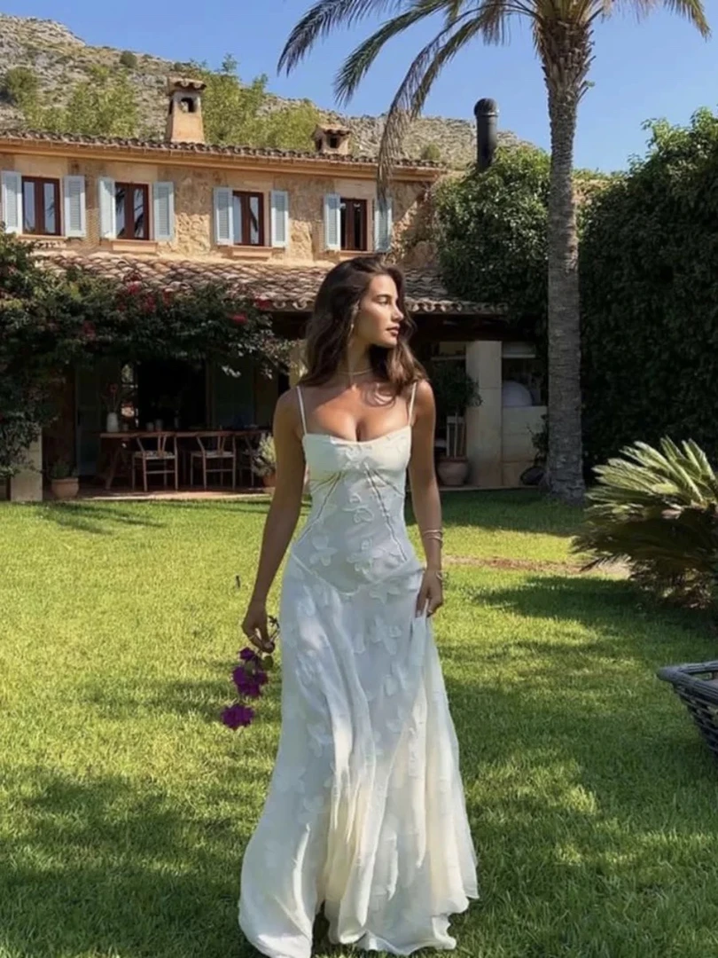 巴黎诗集法式高级感收腰鱼骨吊带长款连衣裙生日晚礼服 Seren