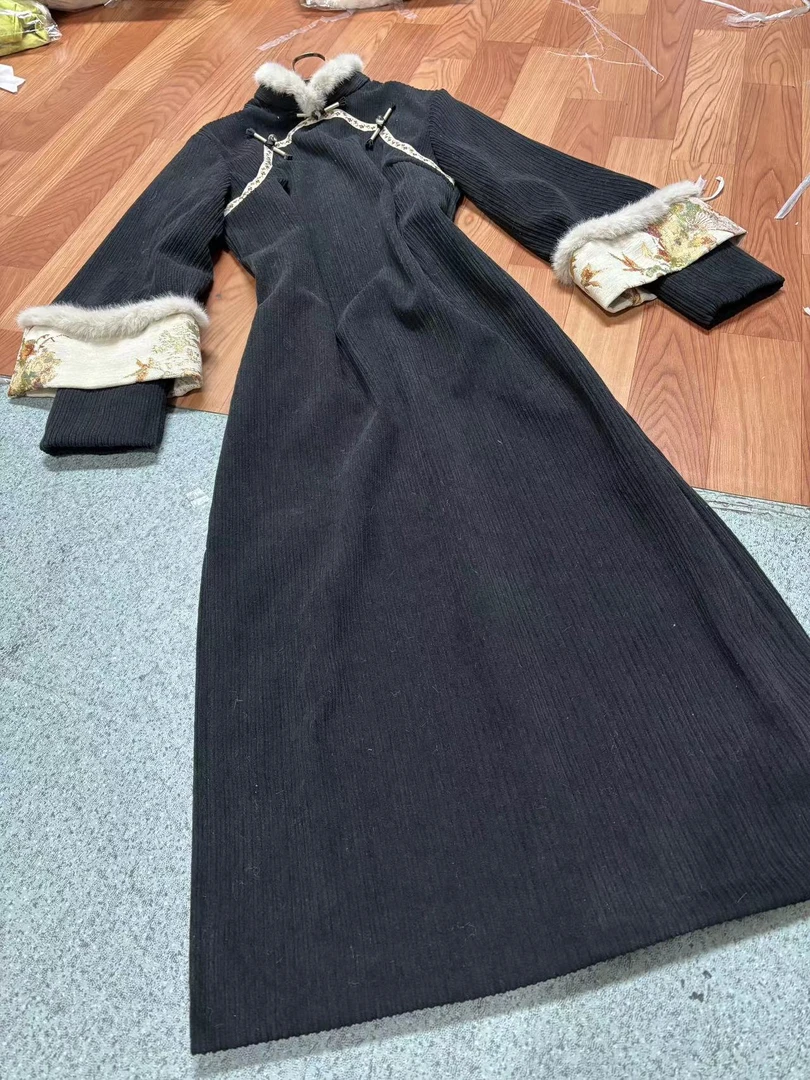 050-黑色 织带 双袖 美玲经 气质 旗袍