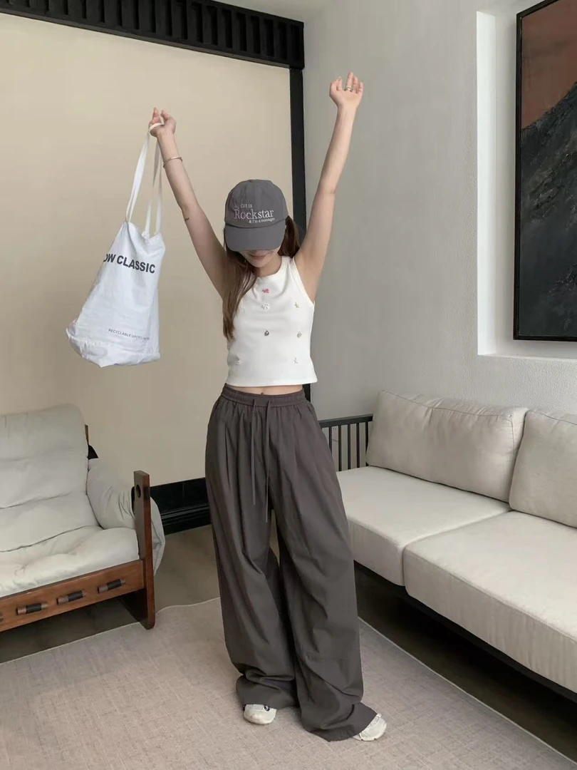 MEET 福秒（9MER88555#)质感在线 分割设计显瘦拖地休闲裤9-613