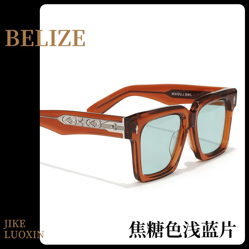 极克.罗心复古粗框大方框男士墨镜质感板材手工雕刻防晒太阳眼镜