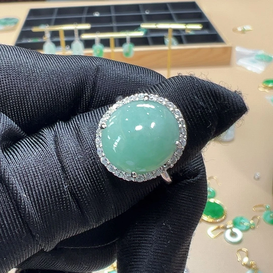 翡翠银S925镶嵌戒指戒指